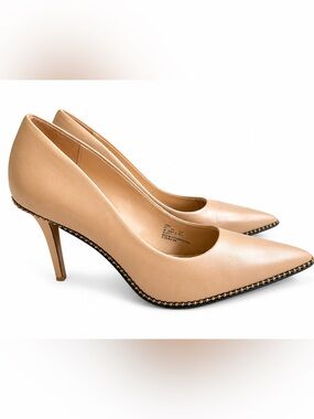 Coach Waverly Leather Pumps Nude Beige Studded Trim Heels Size 8B